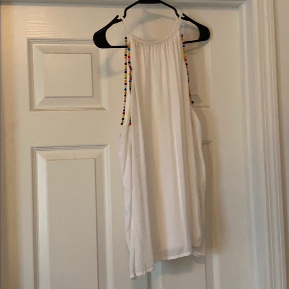 White tank with Pom Pom detail